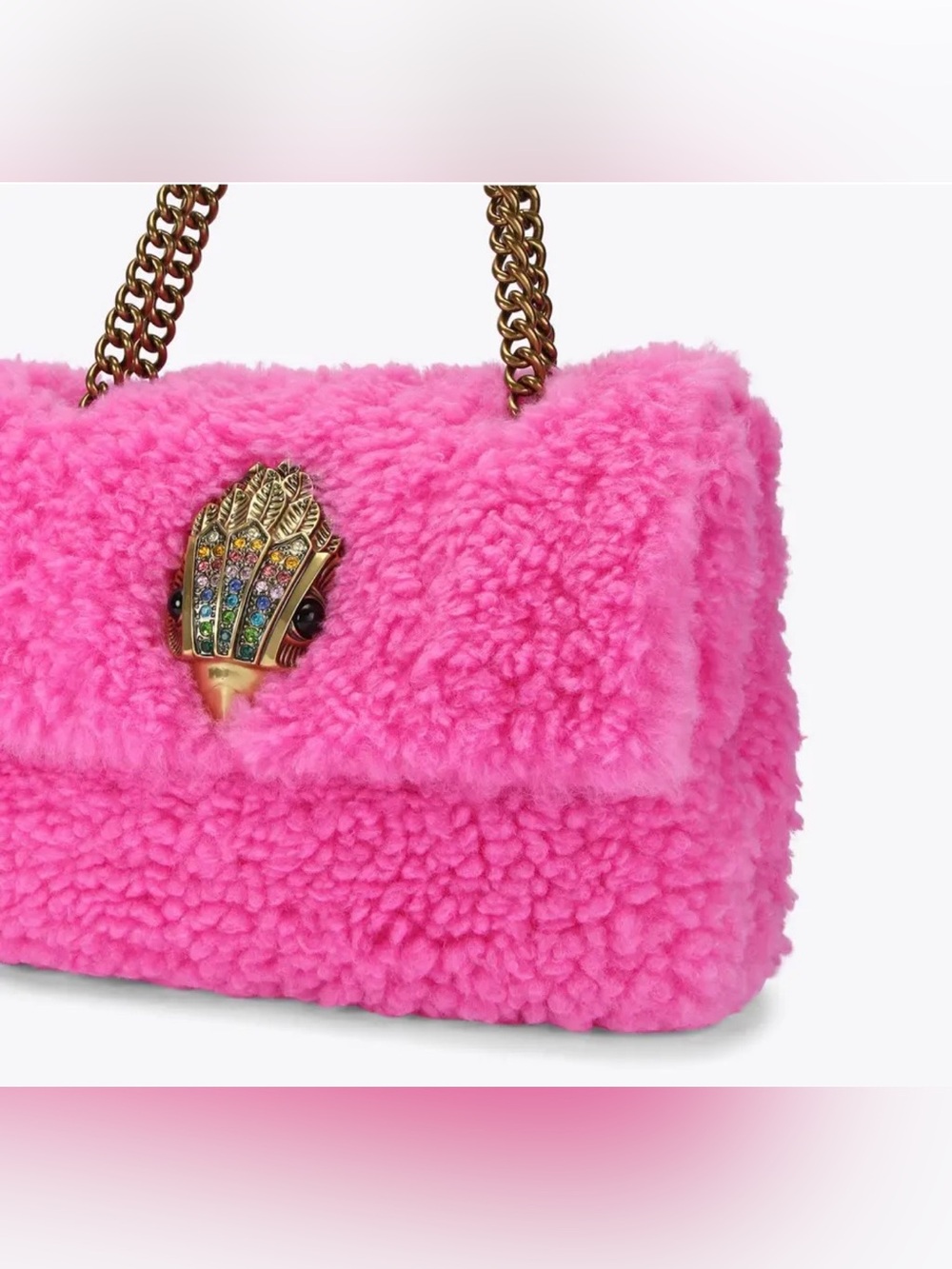 Kurt Geiger MACRO KENSINGTON BAG Pink Faux Shearling, Large!! NWT! - Picture 5 of 16